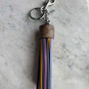 Multi-Color Leather Tassel Keychain with Silver Hardware